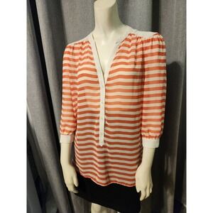 LC Lauren Conrad Women's‎ Top Sz L 3/4 Sleeve Cream And Coral Chiffon Striped